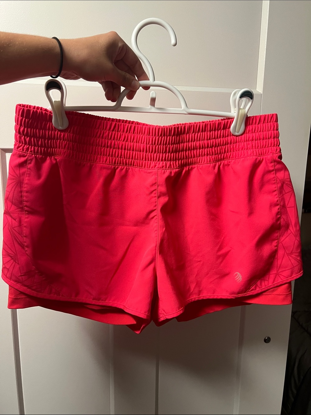 Hot Pink gym shorts with built in compression shorts